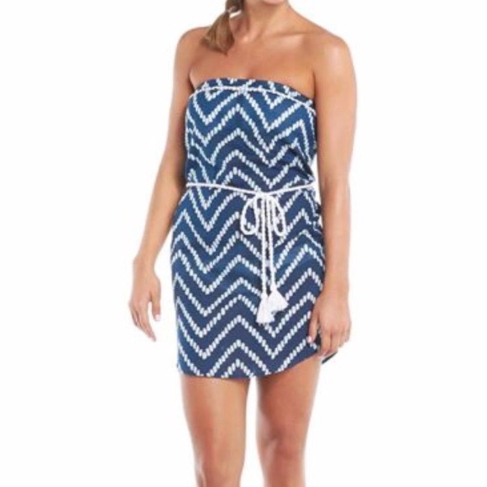 Mud Pie Women's Allison Strapless Navy Blue Chevron Swim Cover-Up NWT L (12-14)